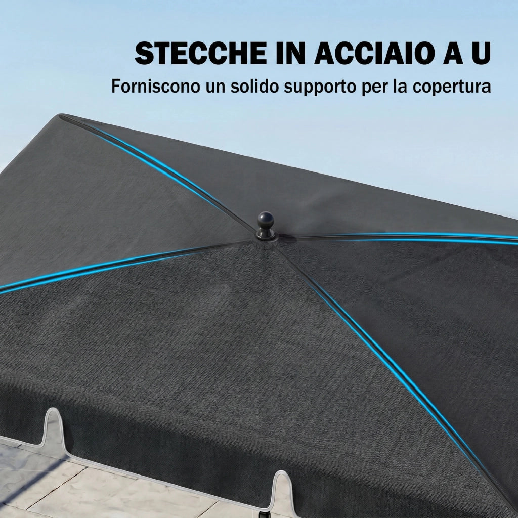 Ombrellone da Giardino Rettangolare 2x1.3 m ¨C zephmum ¨C Grigio e Nero, Alluminio