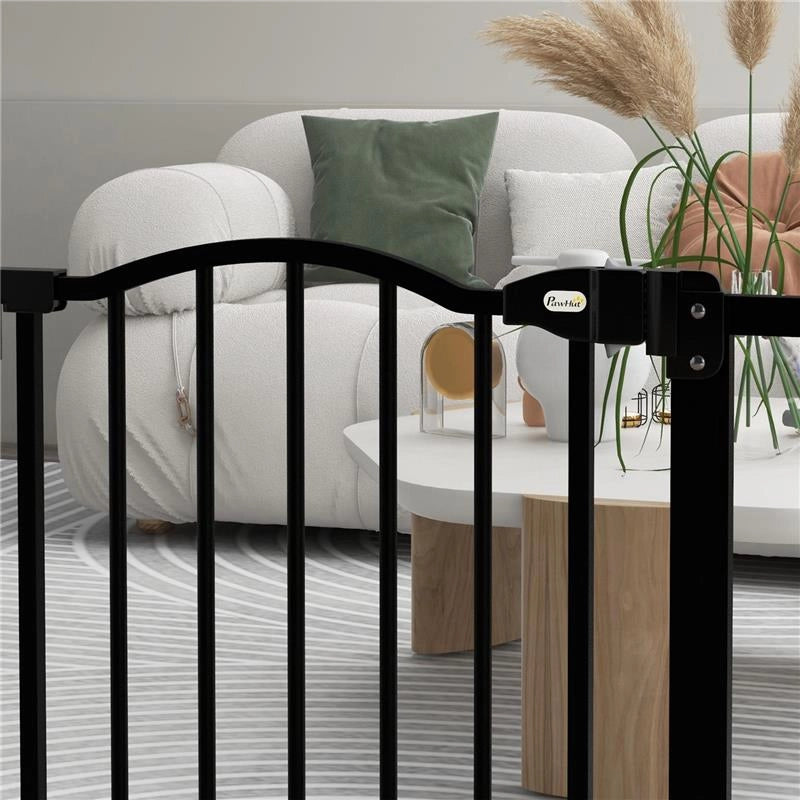 CANCELLETTO PER CANI ESTENSIBILE CON 2 BLOCCHI E CHIUSURA AUTOMATICA IN METALLO E PLASTICA 74-87X78 CM NERO