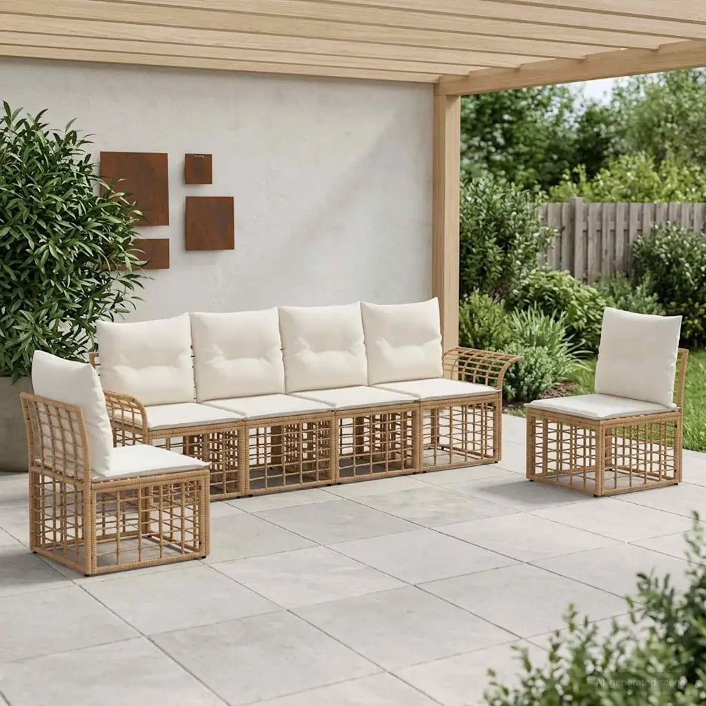 Set di divani da esterno 6 pcs Naturale e Bianco Crema