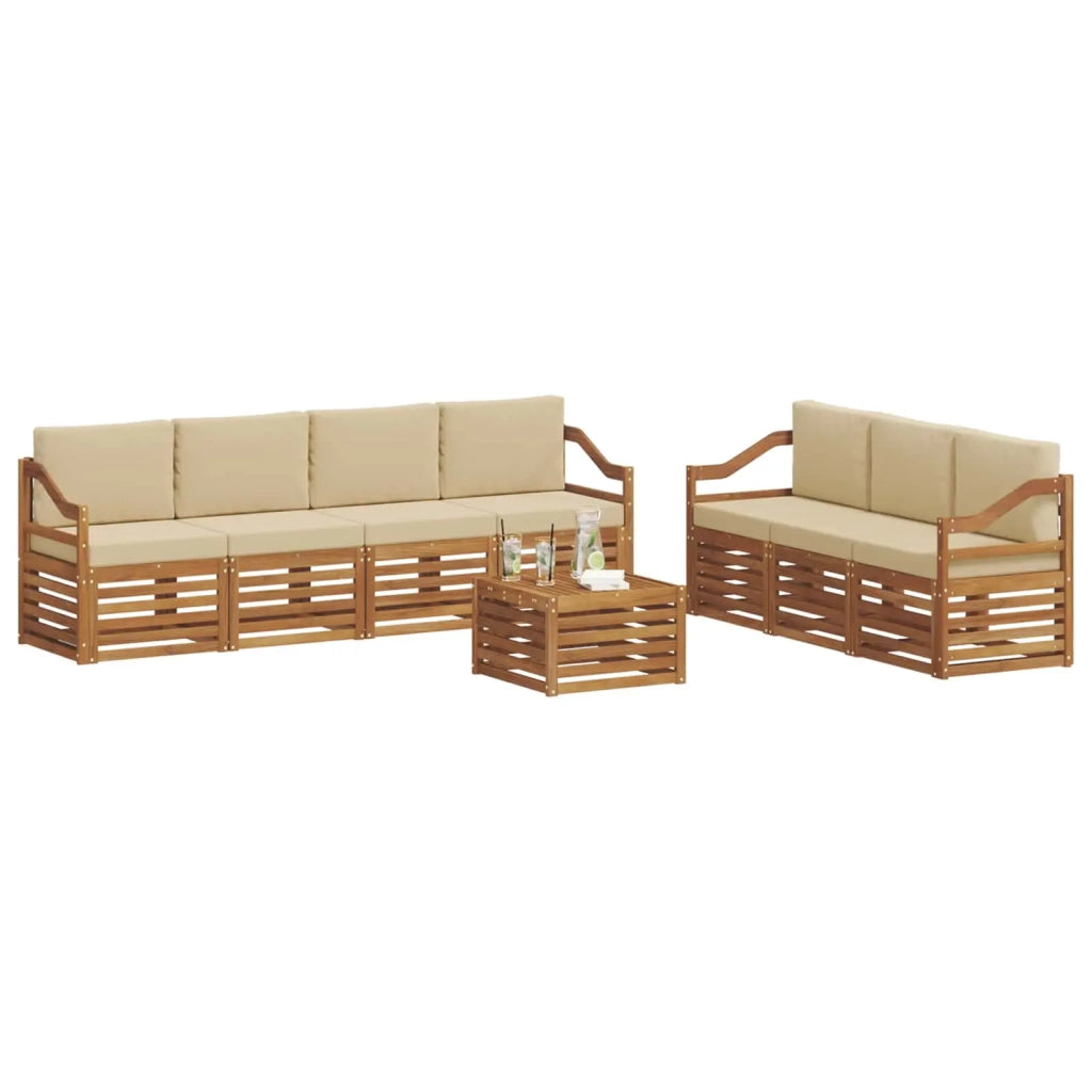 Set divani 8 pcs Naturale e Beige Legno di Acacia Massello