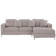 Divano ad angolo rivestito in tessuto beige a forma di L con orientamento a versione sinistra