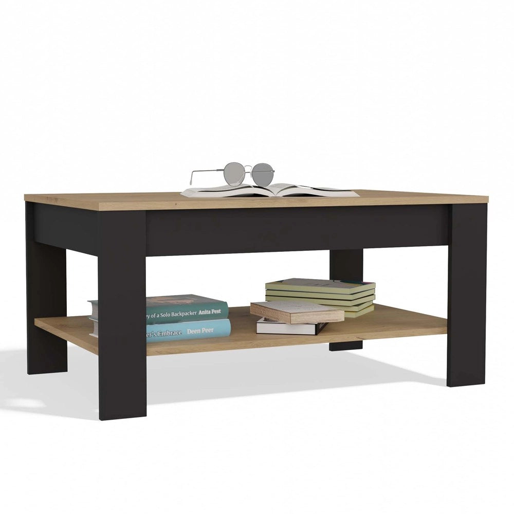 Tavolino da caffè ohio rovere artisan nero tavolino ripiani per soggiorno 93x58x43,5 cm