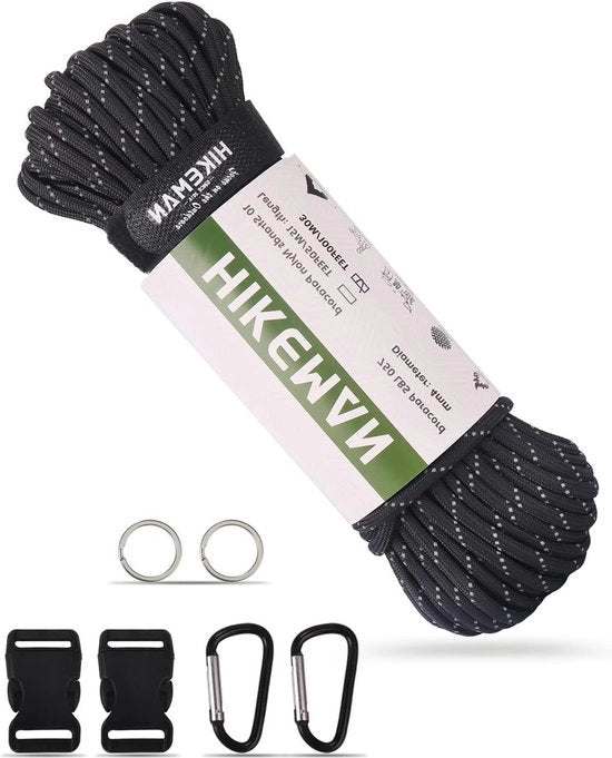 Corda per sopravvivenza all'aperto - 750 Paracord 10 corde Nylon con deltondo cera - Corda paracadutista abrasione resistente - Lanyard Armband per camping - 30m Nero