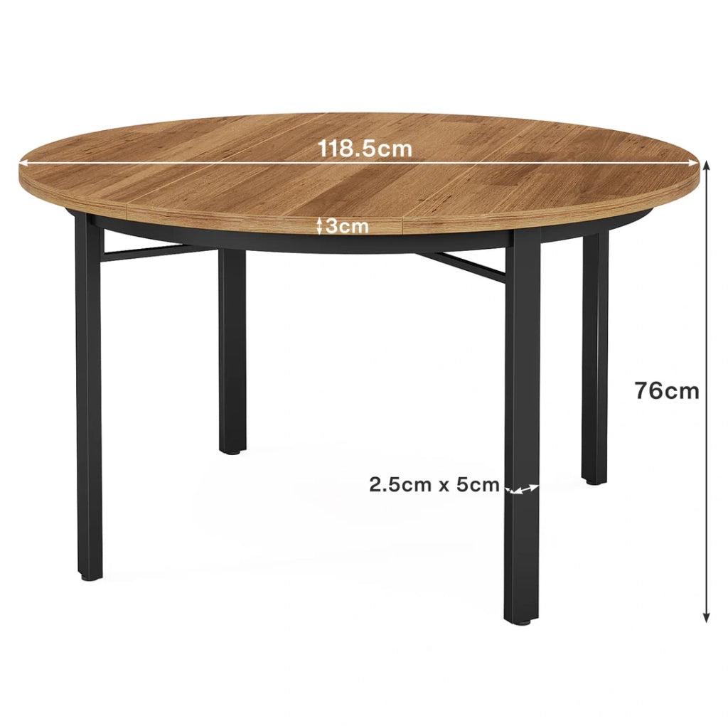 Tavolo da pranzo rotondo stile rustico moderno; diametro 118;5 cm; in MDF e metallo nero/marrone
