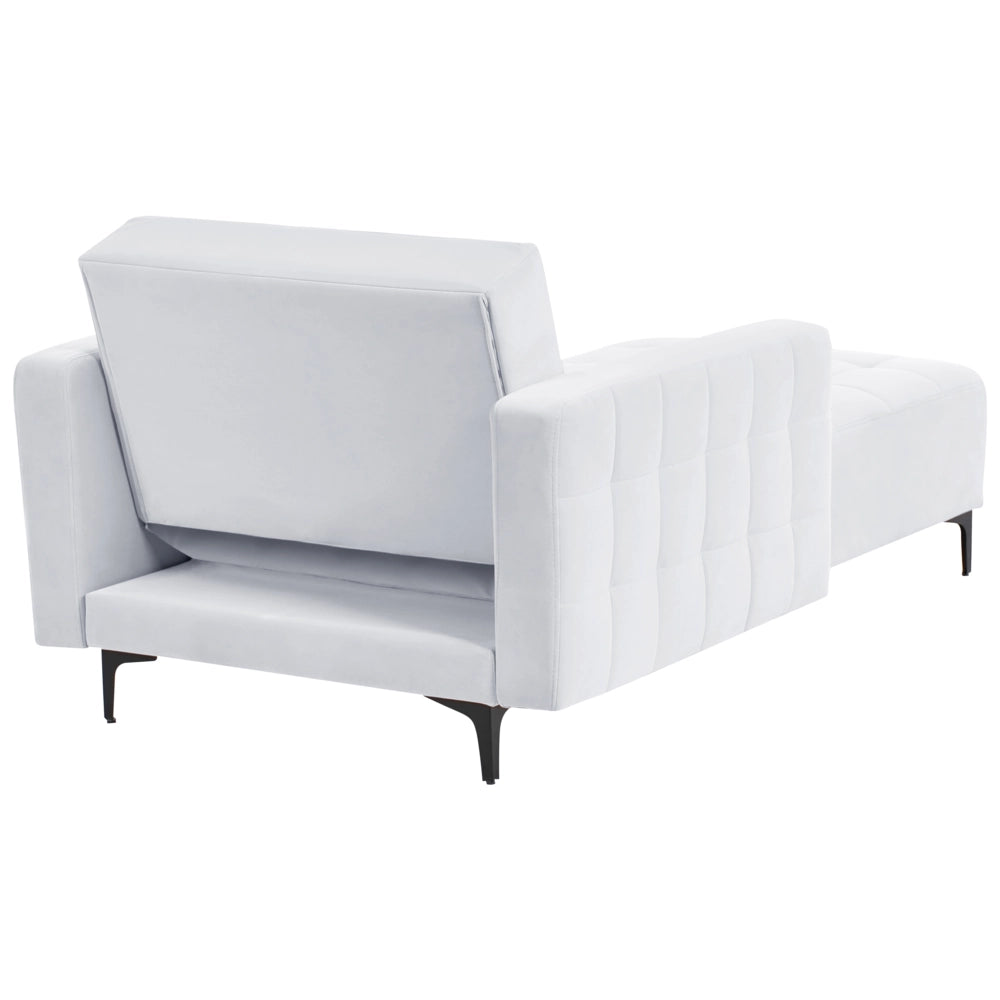 Chaise longue in tessuto trapuntato in velluto grigio chiaro Soggiorno moderno Divano reclinabile Gambe dorate Bracci a binario