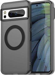 Hoes ultra spessa con magnetismo e chiusura a stelo per Google Pixel 8 Pro, copertura per smartphone con design elegante e finitura nera opaca resistente ai graffi