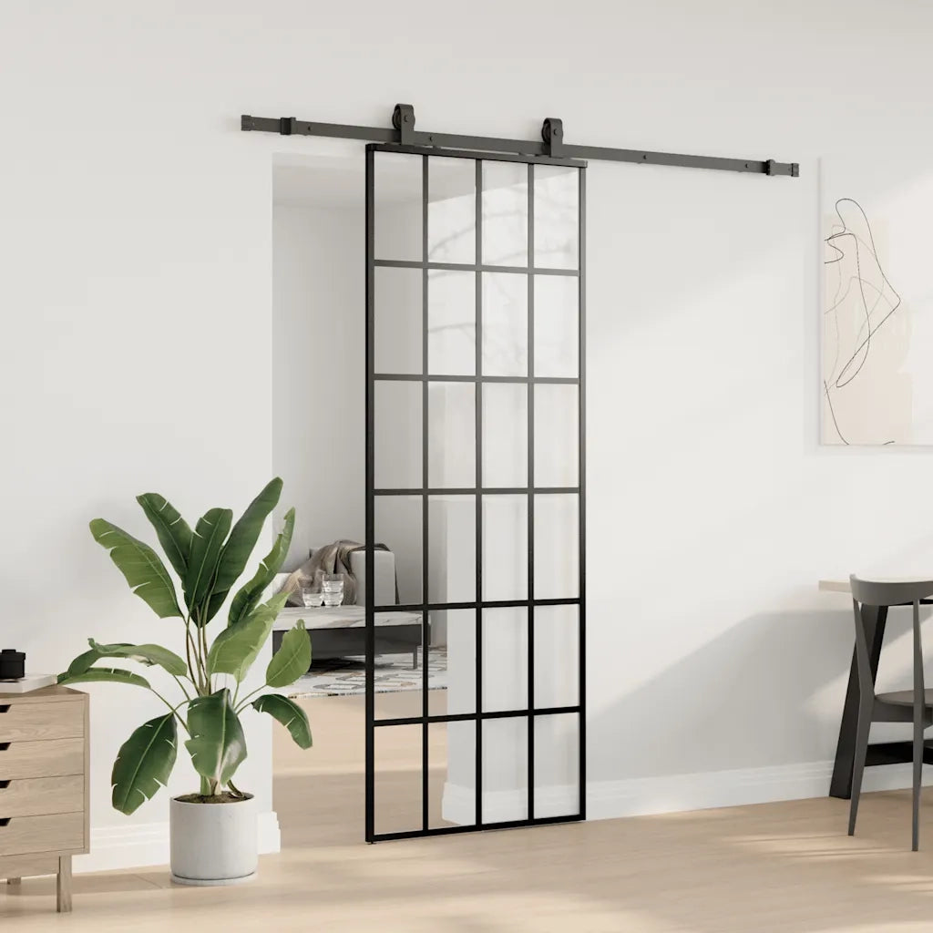 Porta Scorrevole con Ferramenta Nera 76x205 cm in Vetro ESG