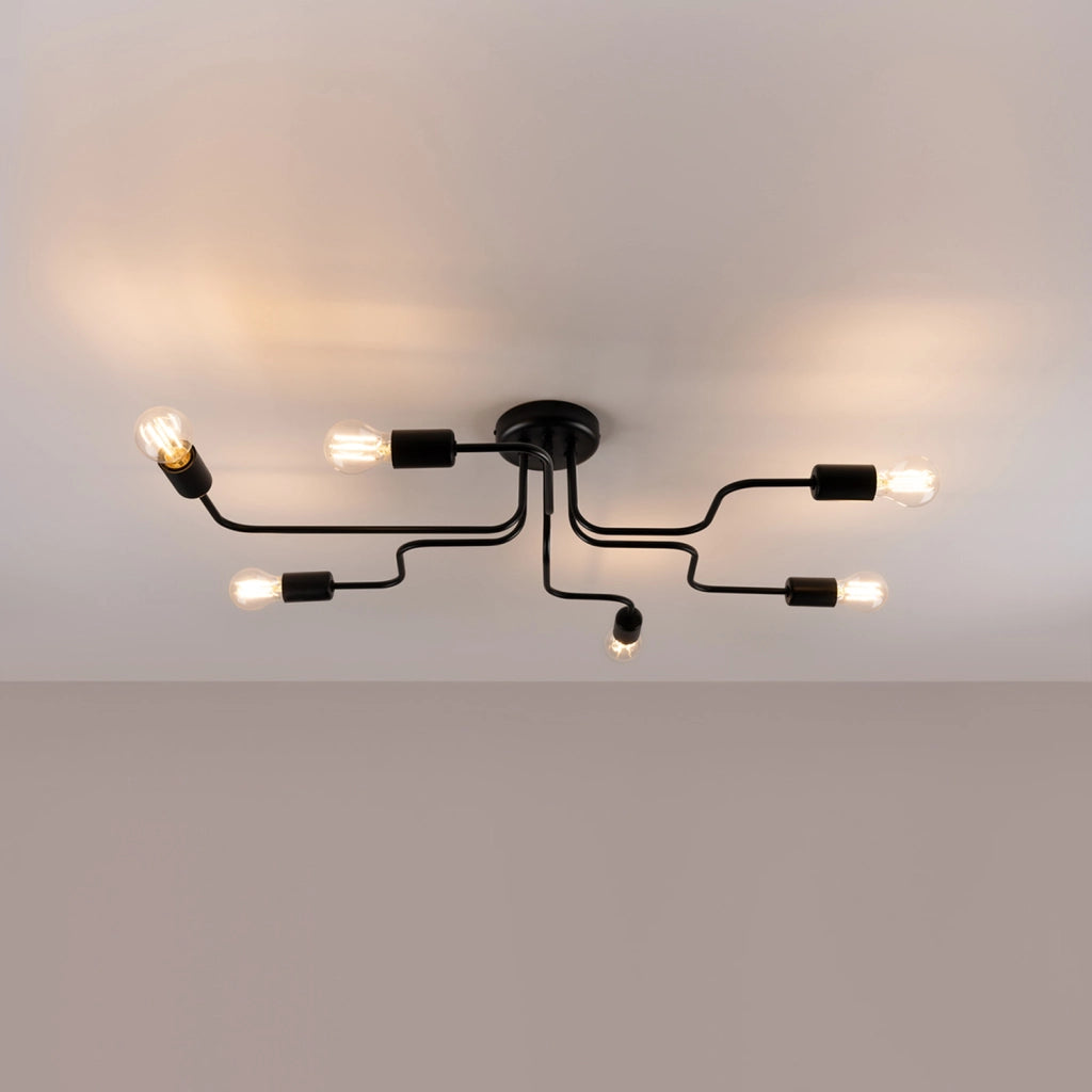 Plafoniera loft nera in metallo 6xE27 15W PLANUM Pure Lume