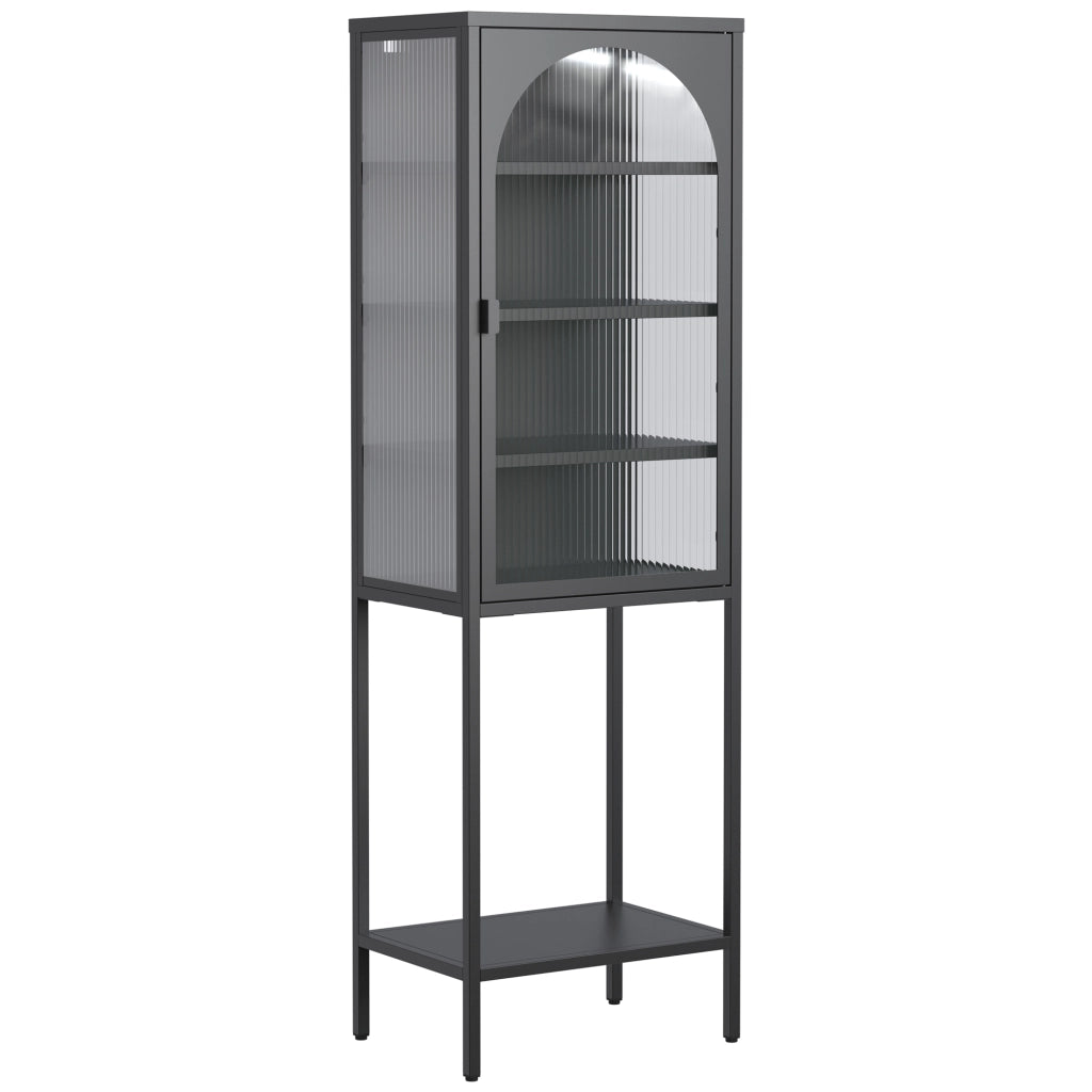 Pensile in metallo e vetro con porta bloccabile e ripiani regolabili, nero, per cucina e officina, 160 × 50 × 35 cm