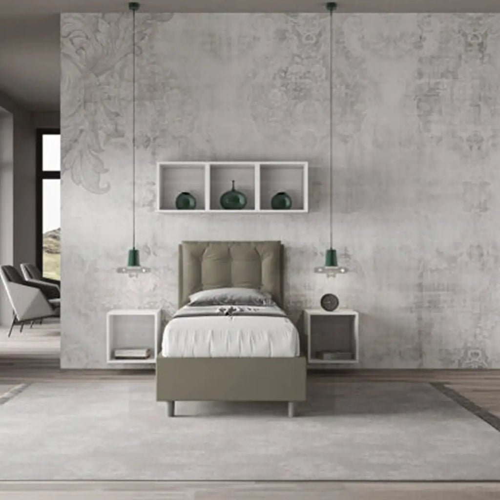 Letto singolo contenitore imbottito 80x200 similpelle cappuccino Annalisa