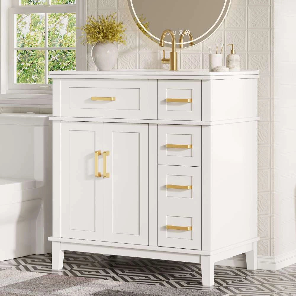 Mobile bagno con lavabo in ceramica, cassetti con soft-close, troppopieno, design moderno e ampio stivaggio