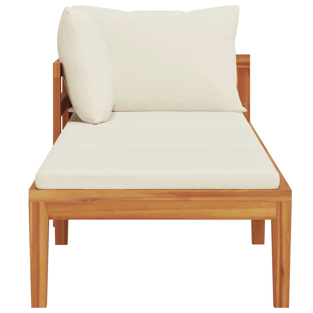 Lettino Prendisole | Sdraio da giardino | Lettino da sole con Bracciolo Bianco Crema Acacia Massello