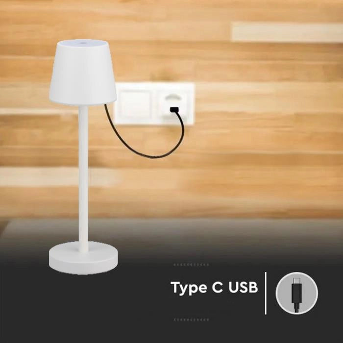 Lampada da tavolo LED 3W dimmer USB-C batteria bianca V-TAC