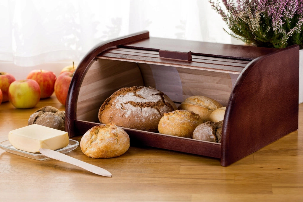 Contenitore per il pane in legno KADAX, grande, marrone scuro, per panini.