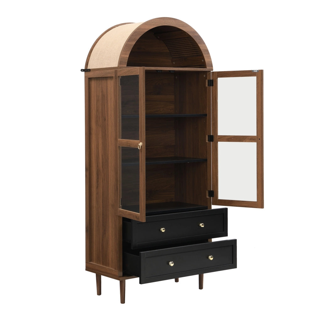 Sideboard contenitore con ripiani regolabili 70x38x165 cm in MDF e vetro; finitura noce