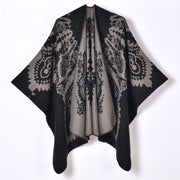 Poncho/scialle da donna caldo e accogliente con jacquard a motivo retr¨°, spesso e diviso.