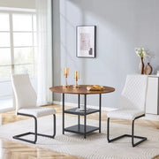 Set tavolo da pranzo e sedie con 1 tavolo rotondo e 2 sedie; 2 ripiani; in MDF effetto noce; metallo nero e PU bianco