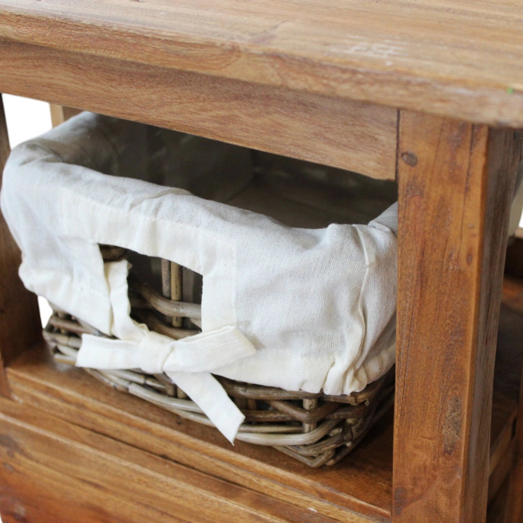Mobiletto in legno 1 cassetto 1 ripiano con cesta - ALASTOR