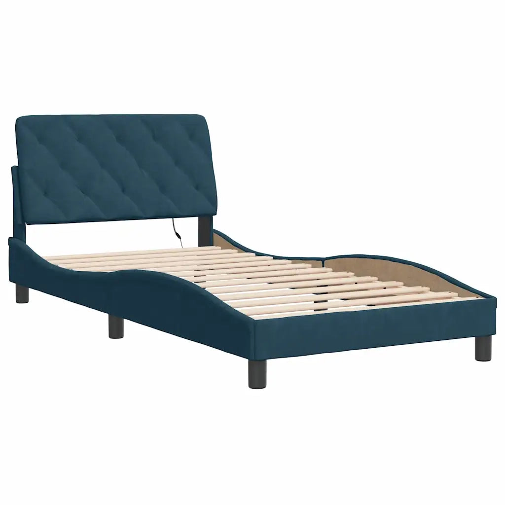 Giroletto con LED senza Materasso-Struttura Letto Blu 100x200 cm in Velluto
