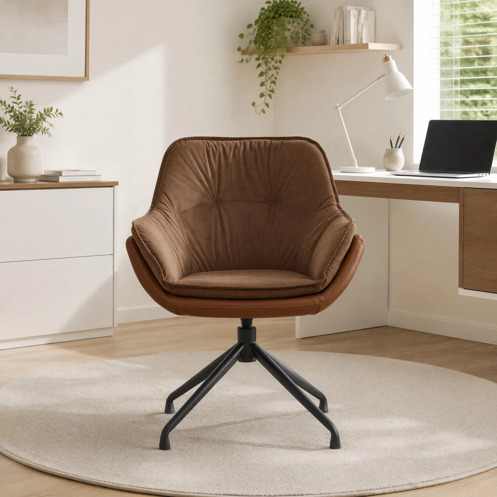 Poltrona girevole in pelle sintetica ergonomica con rotazione 360 gradi per camera da letto marrone 69 × 65 × 46 cm
