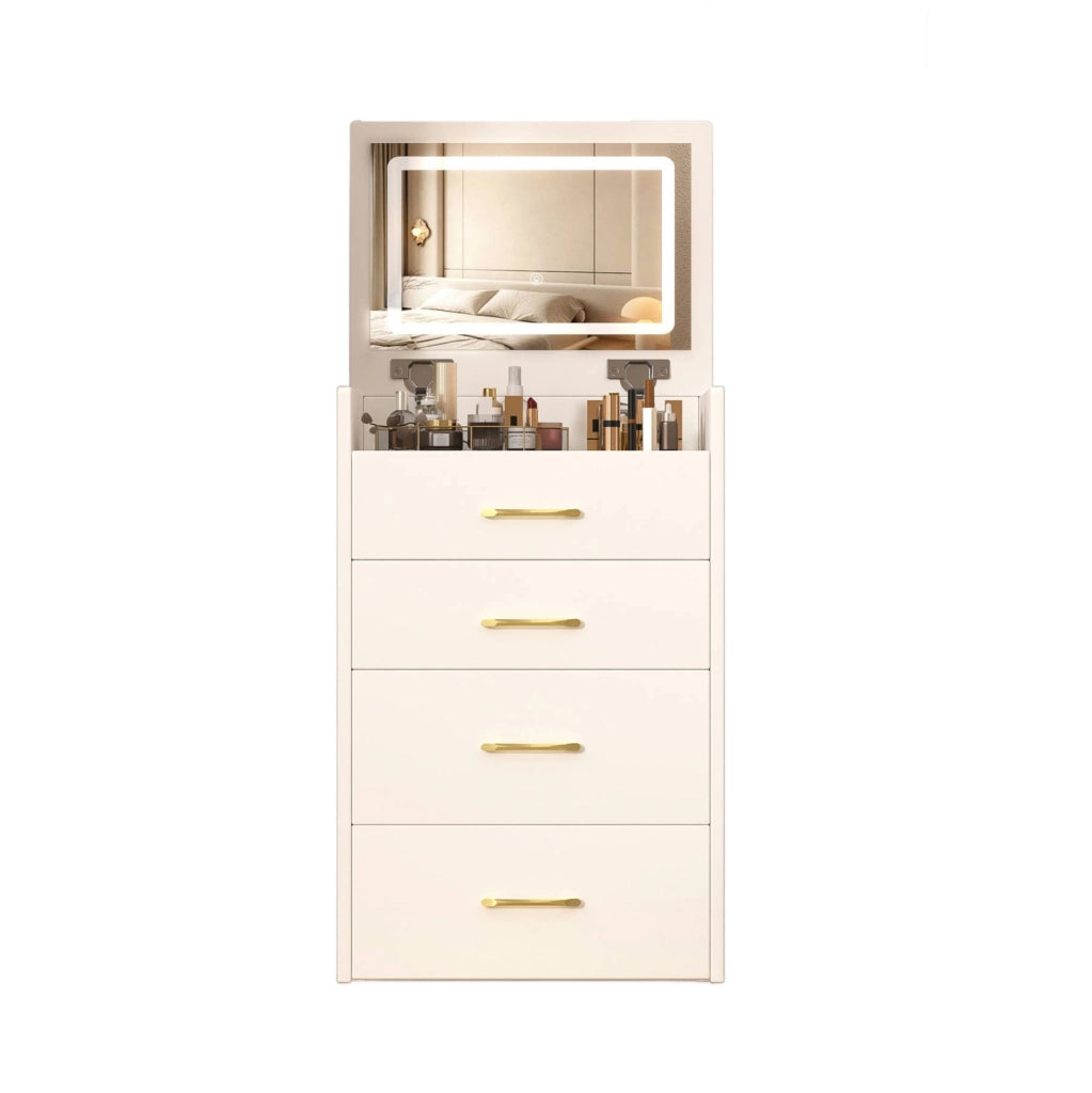 Tavolo da trucco 60x40x118 cm con specchio apribile; MDF bianco