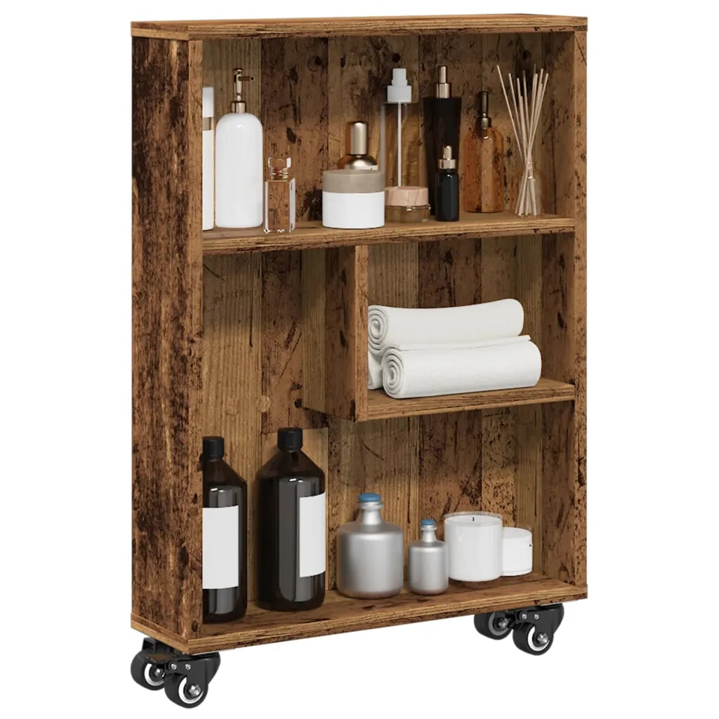 Carrello Stretto Legno Vecchio 48x13x68 cm in Truciolato 855230