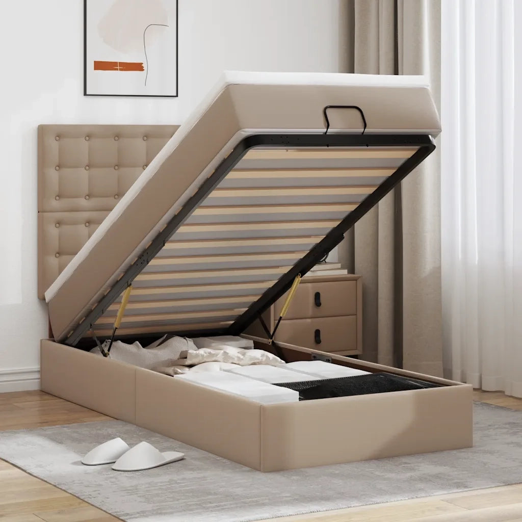 Letto Pouf con Materasso Cappucino 90x200 cm Similpelle