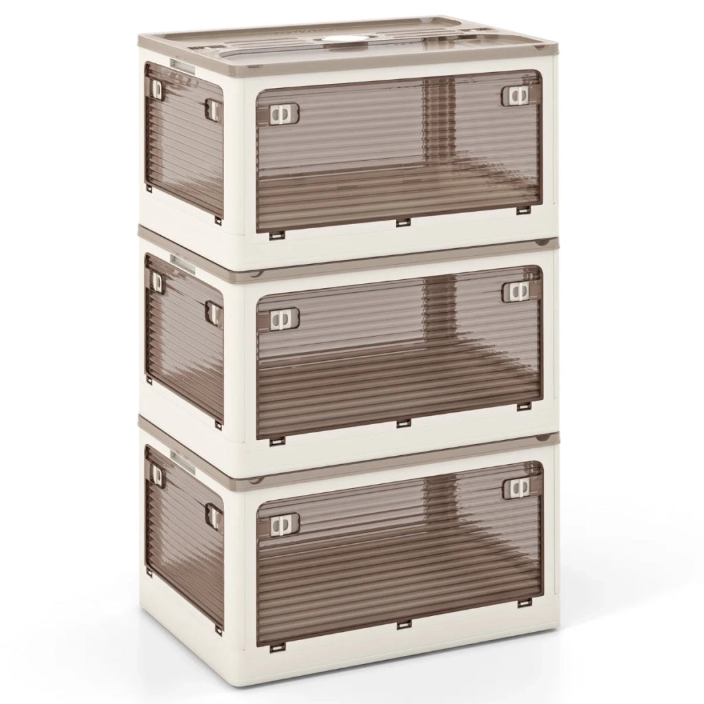 Set di 3 contenitori impilabili 51,5 x 36,5 x 30 cm facile accesso 5 lati stile moderno bianco crema PP 20_0018494