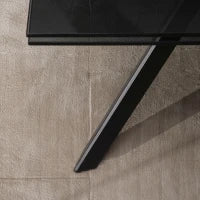 E-STYLO Tavolo allungabile con top nero fumè in vetro temperato e gambe in metallo nero, 90cm X 160 / 240cm H. 76cm.