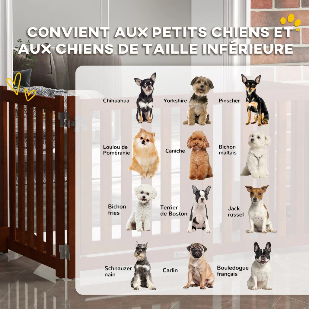 Barriera per Cani Pieghevole 4 Pannelli con Porta ¨C zephmum ¨C Legno 205x60 cm Marrone