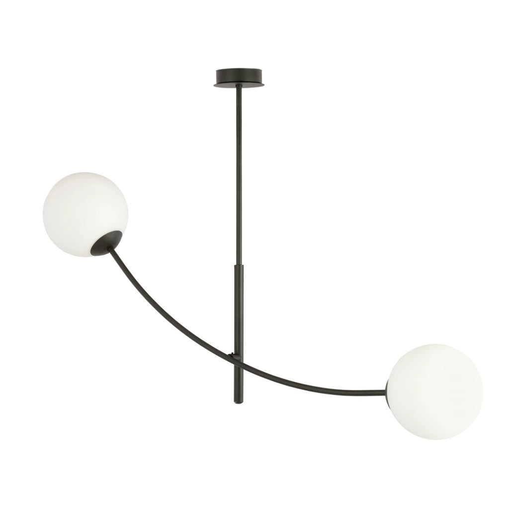 Plafoniera Emibig Hunter 2 luci E14 nero opalino in vetro