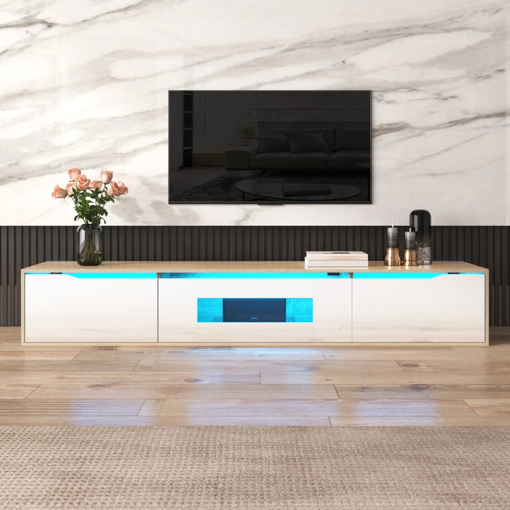 MOBILE TV 180x35x30 cm Bianco lucido e colore legno con LED