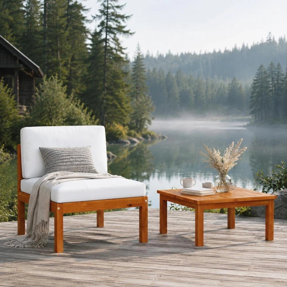 2-piece Garden Lounge Set With Cushions, Acacia Wood & Rope
