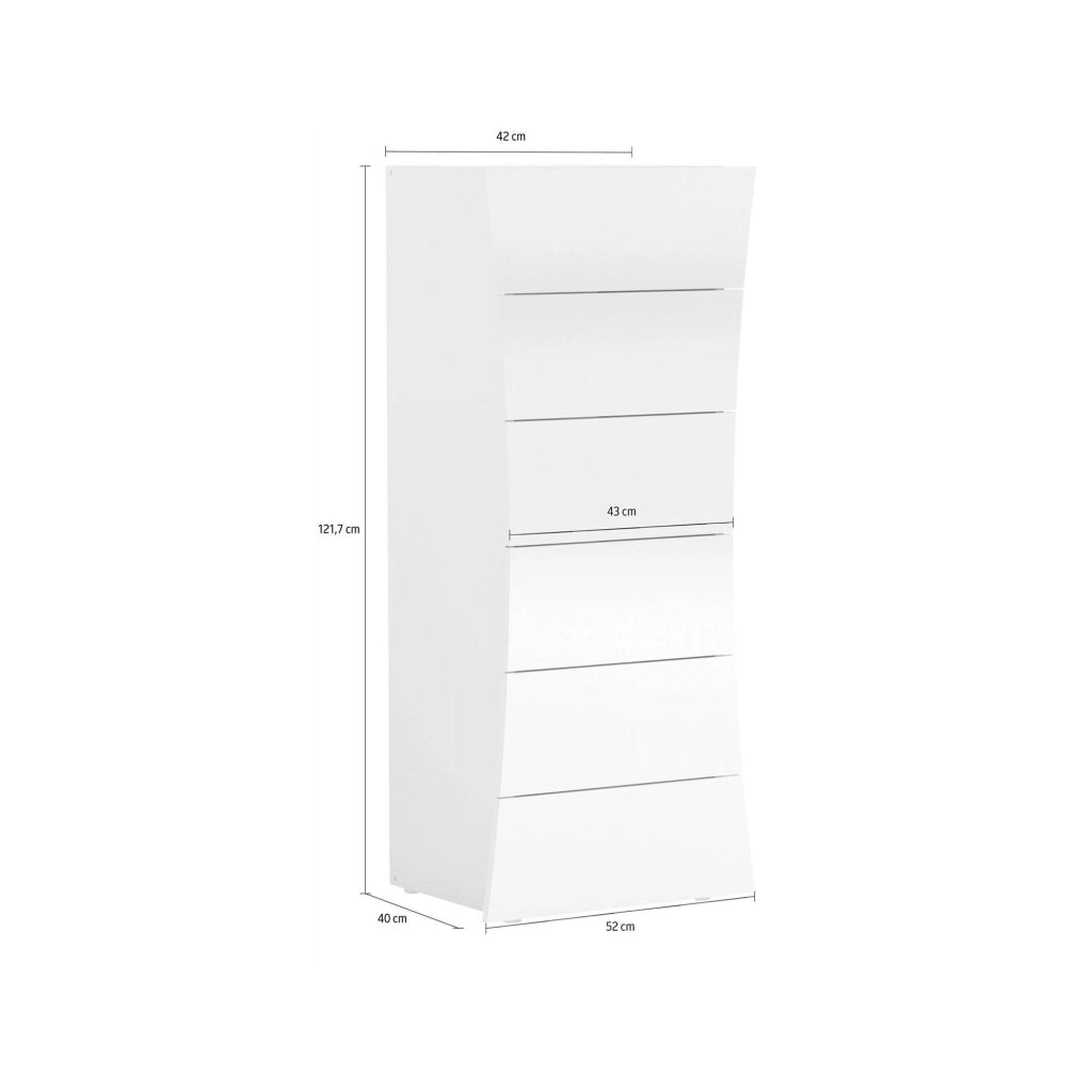 Cassettiera a 6 Arignano, Made in Italy, Design a ondulato moderno, Settimanale per camera da letto, cm 50x40h122, colore Bianco lucido