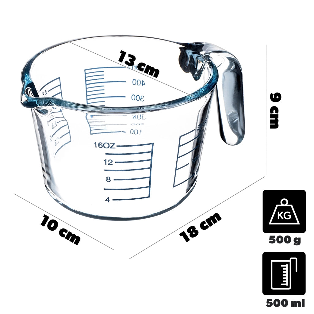 KADAX Brocca graduata da cucina da 0,5 l con scala graduata e contenitore in vetro