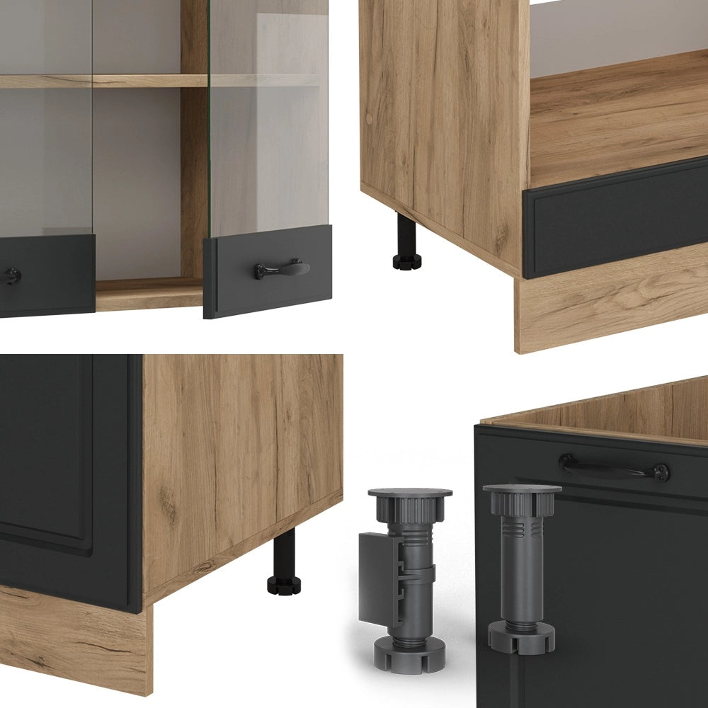 Cucina angolare completa R-Line Antracite rustico/Rovere dorato 287 x 227 cm, PL Antracite Vicco