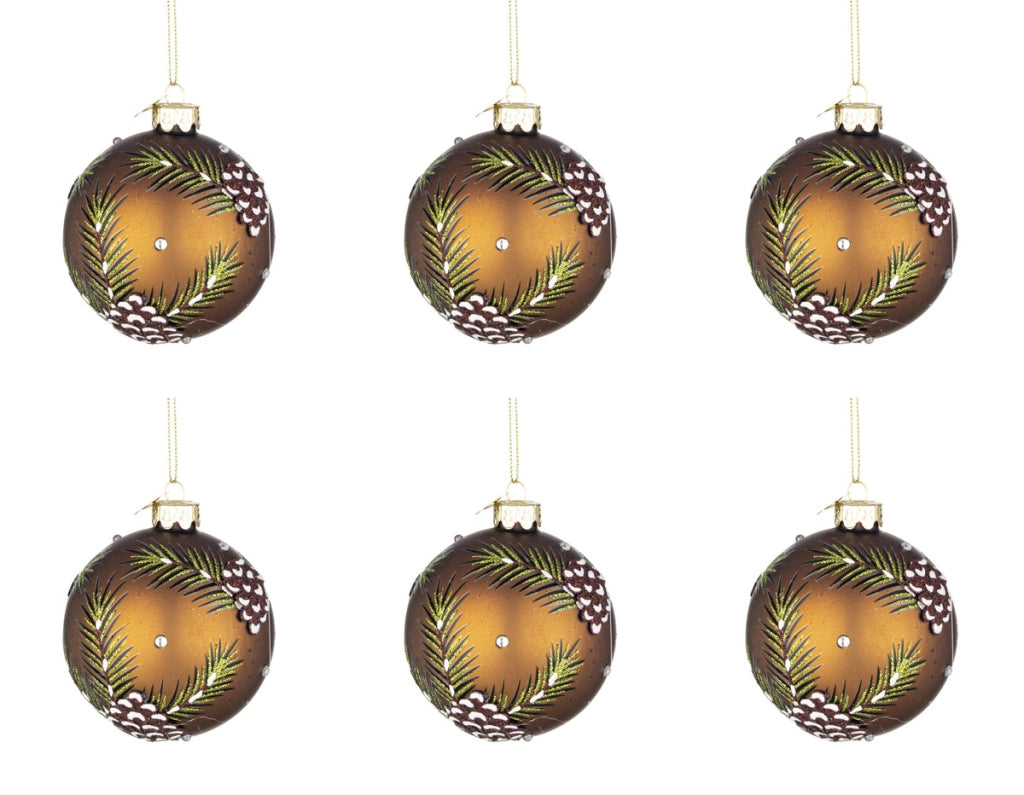 Palline di Natale in Vetro Marroni Decorate con Pigne Eleganti Addobbi Albero Diametro: 80 mm