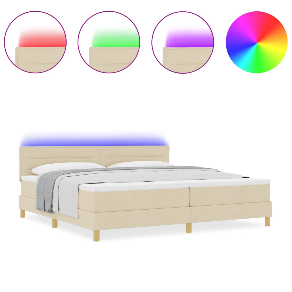 Letto a molle con materasso e LED Panna 200x200 cm Tessuto