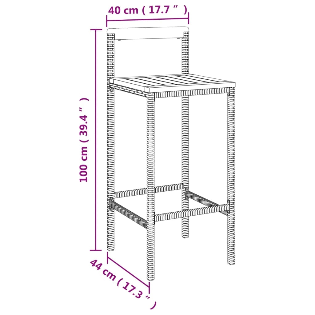 Set bar da giardino mobili da esterno terrazza 5 pezzi polyrattan nero/legno massiccio di acacia 02_0013486