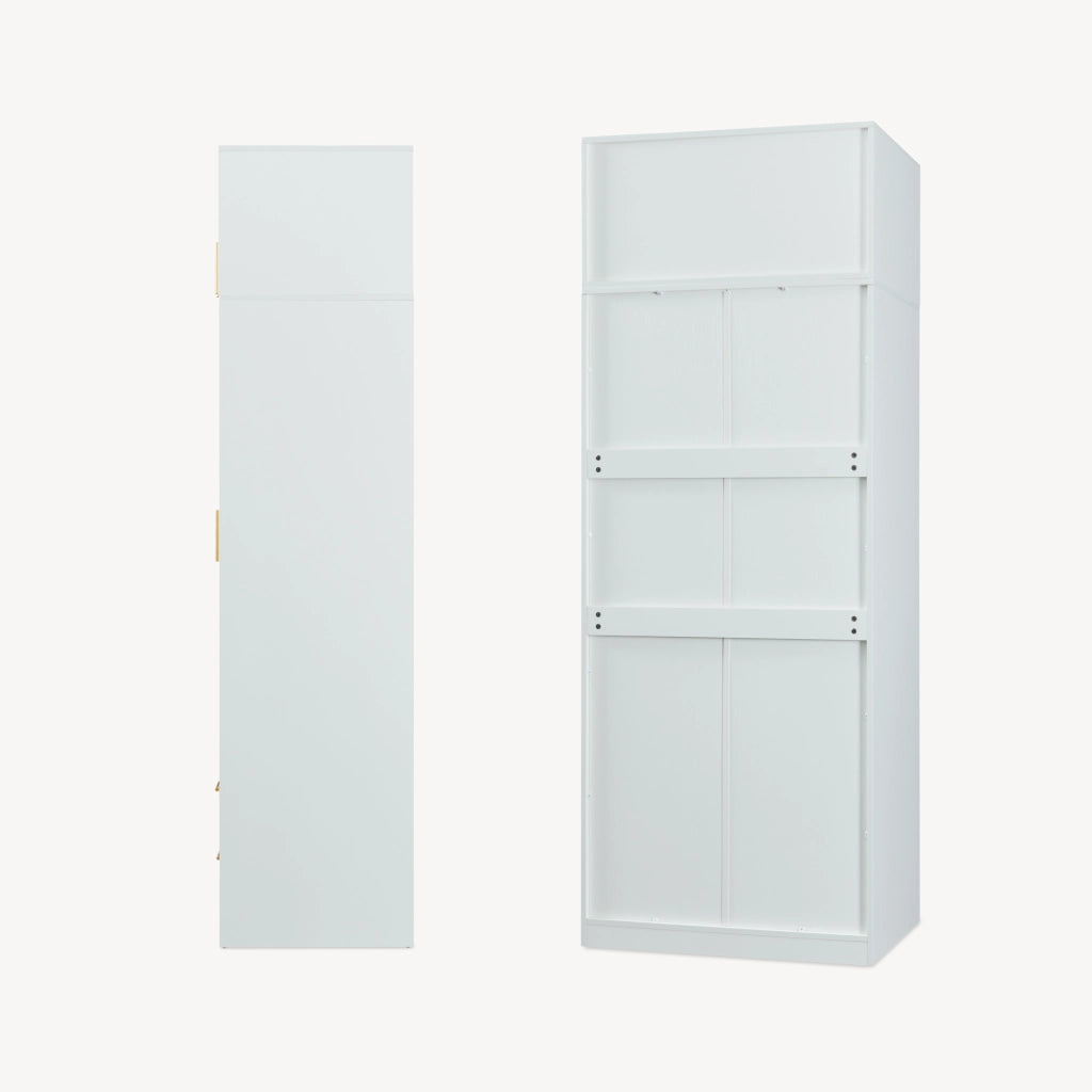 Armadio da Guardaroba Larundi con 4 Ante e 2 Cassetti 216 x 80 x 52 cm - Bianco/Effetto Rattan [en.casa]