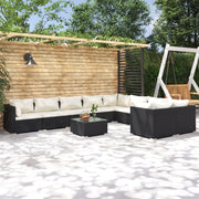 Set Divani da Giardino 10 pz con Cuscini in Polyrattan Nero cod mxl 39472