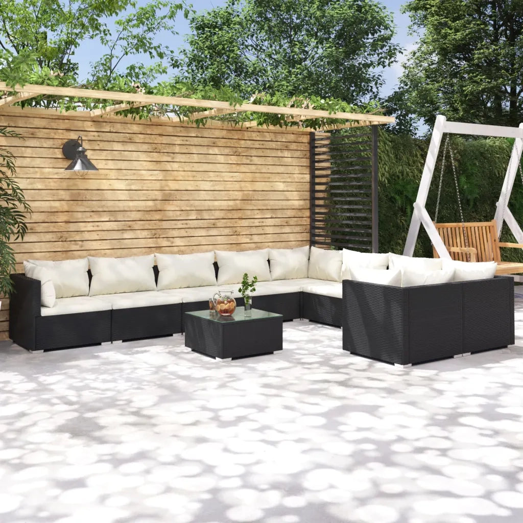Set Divani da Giardino 10 pz con Cuscini in Polyrattan Nero cod mxl 39472