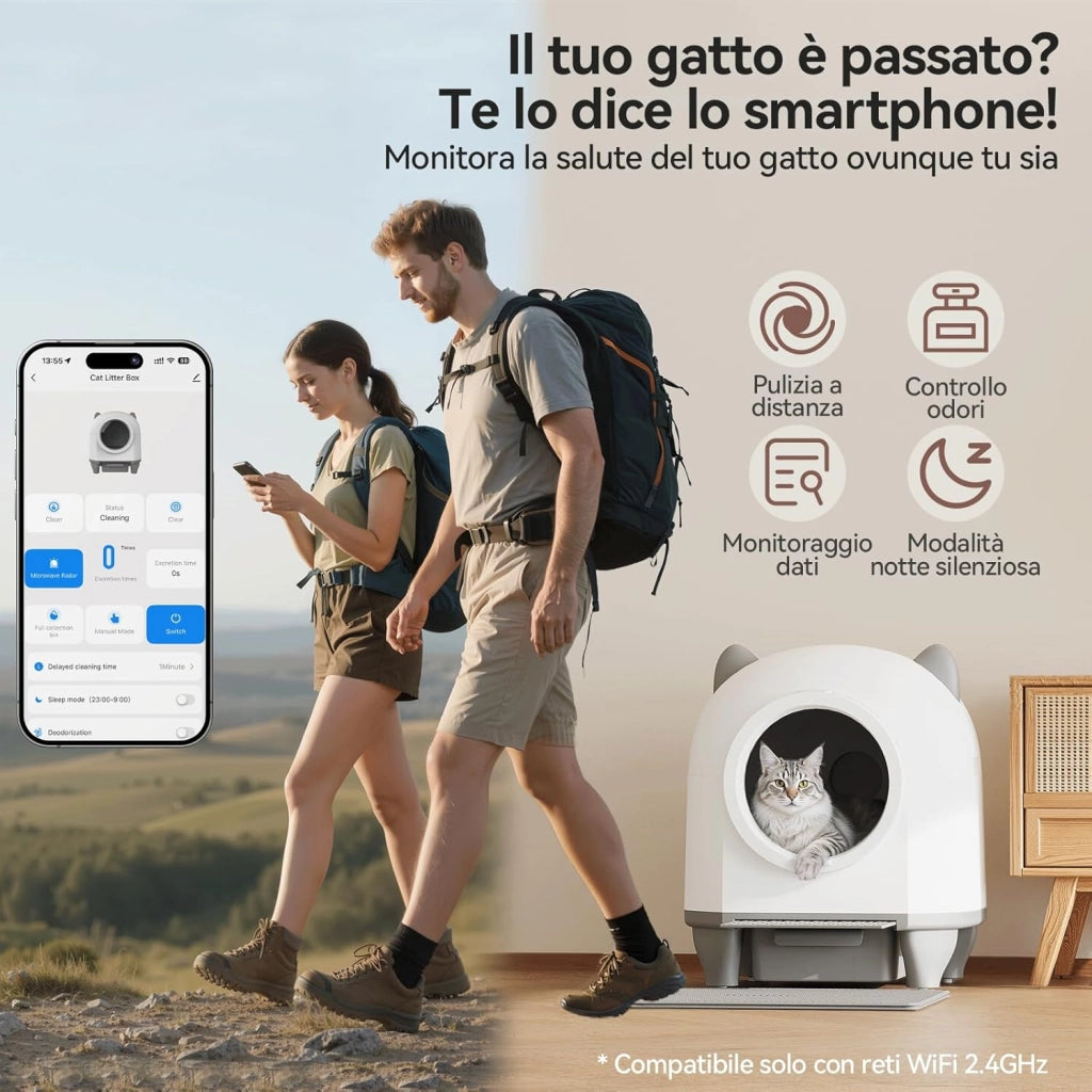 lettiera gatto autopulente,Design con orecchie da gatto,toilette per gatti XXL,Controllo remoto, ampio spazio, Sicurezza,Anti-odore,90L lettiera automatica per felini,Elettrica per più gatti.