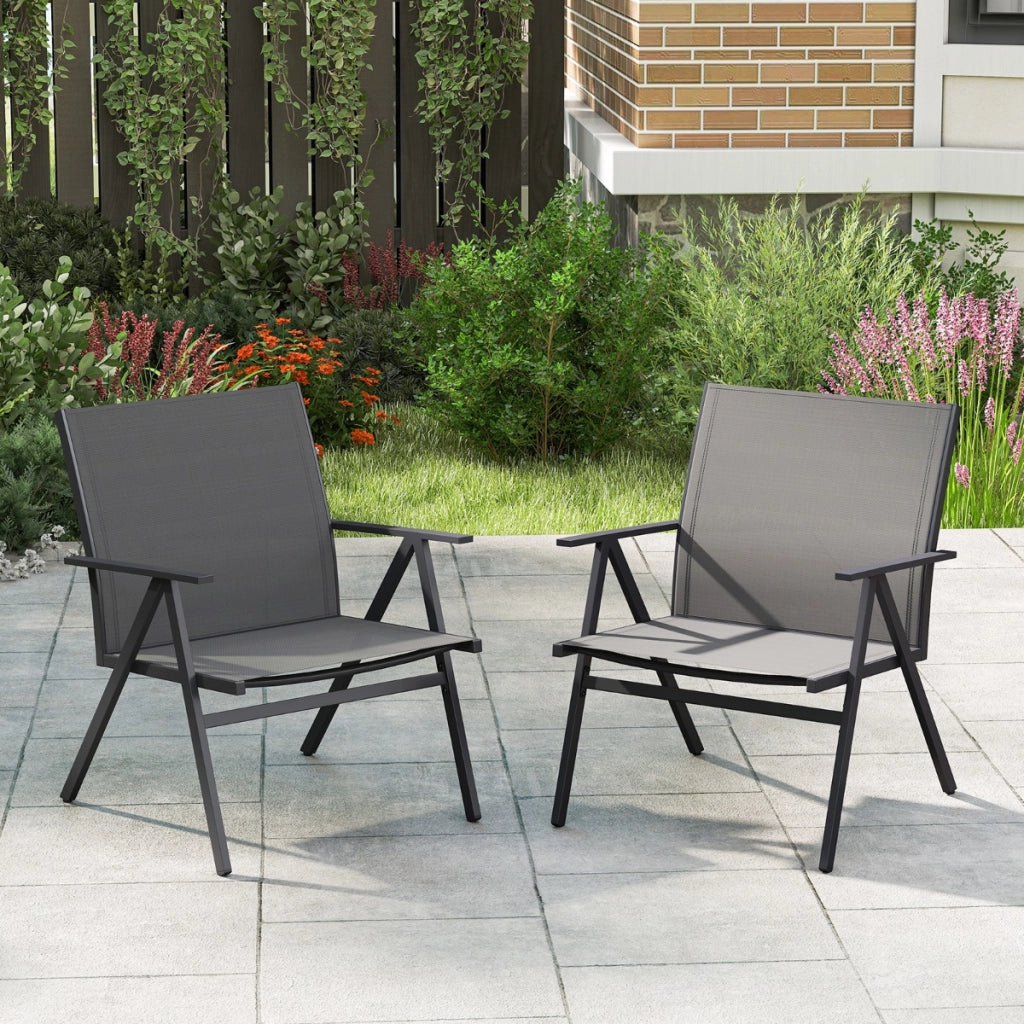 Poltrone da esterno con tessuto a rete traspirante e struttura in metallo con capacit¨¤, Set di 2 sedie da patio per veranda Grigio-Poltrone e sdraio