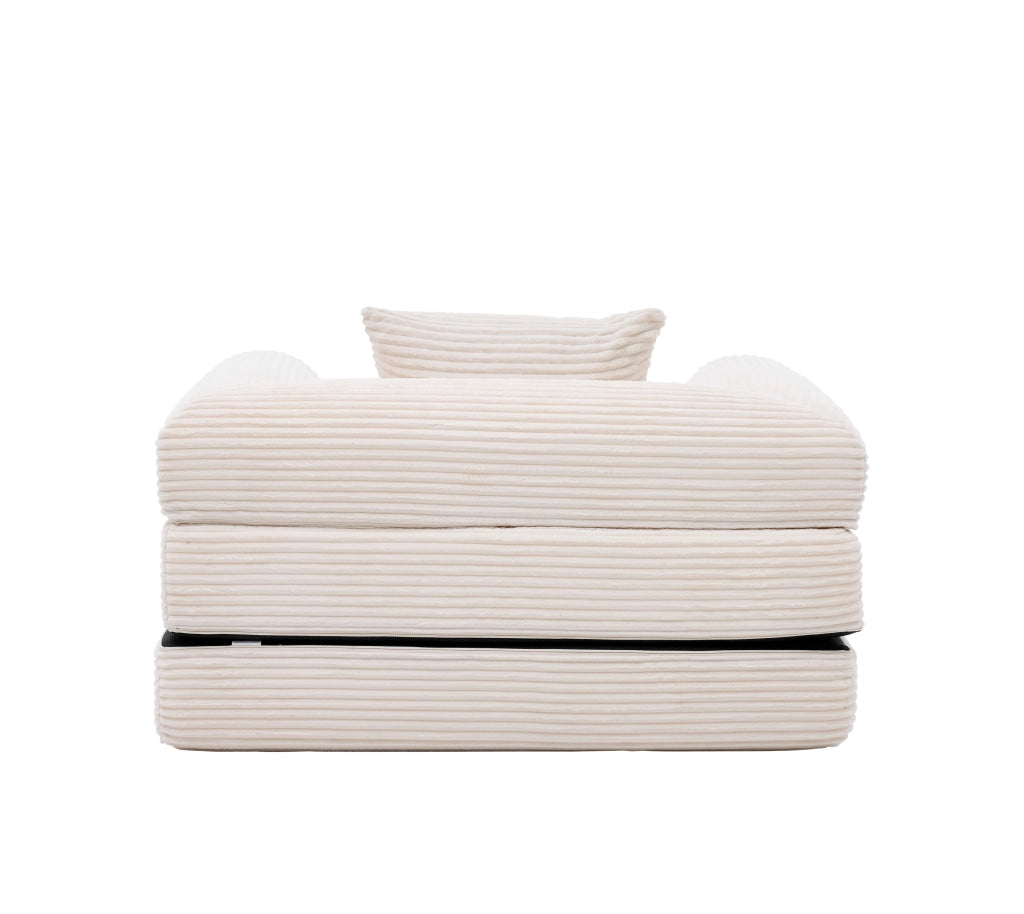 Poltrona letto convertibile 2 in 1 senza montaggio con cuscino in tessuto effetto velluto a coste beige compatta