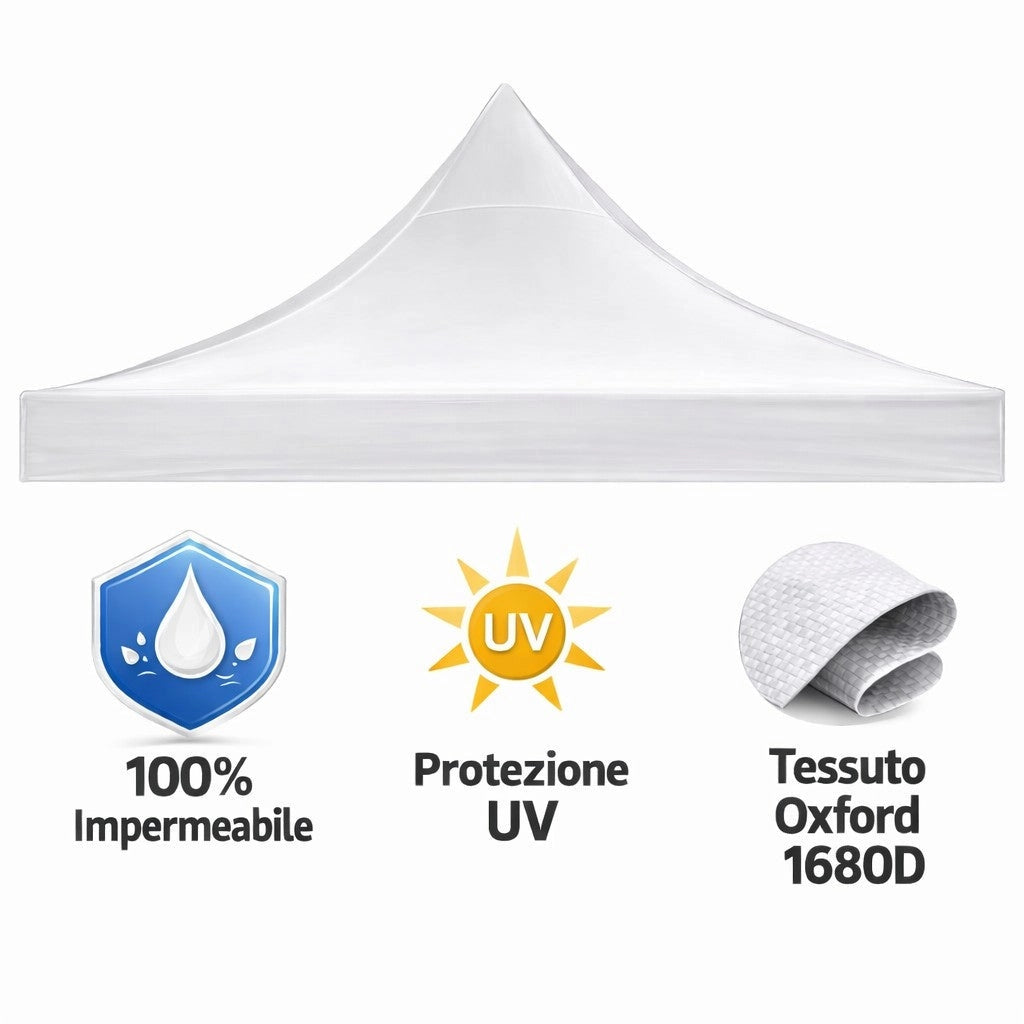 Telo laterale 3x2m bianco impermeabile con porta avvolgibile per gazebo richiudibile Market-Pro