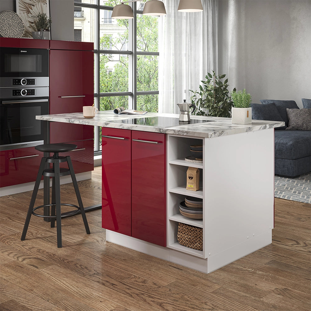 Isola cucina Fame-Line Bordeaux lucido/Bianco 90 cm senza piano di lavoro Vicco