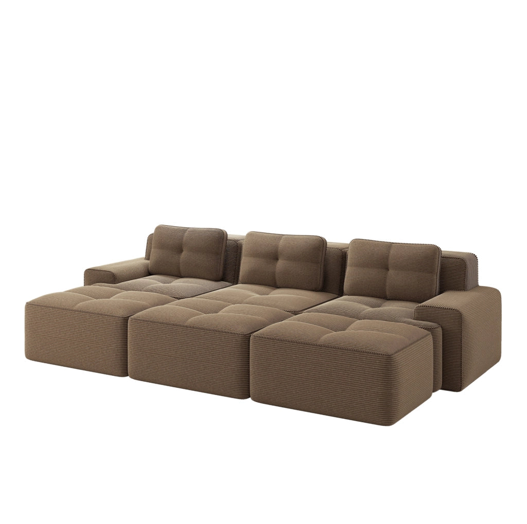 Divano modulare con funzione letto in velluto a coste marrone