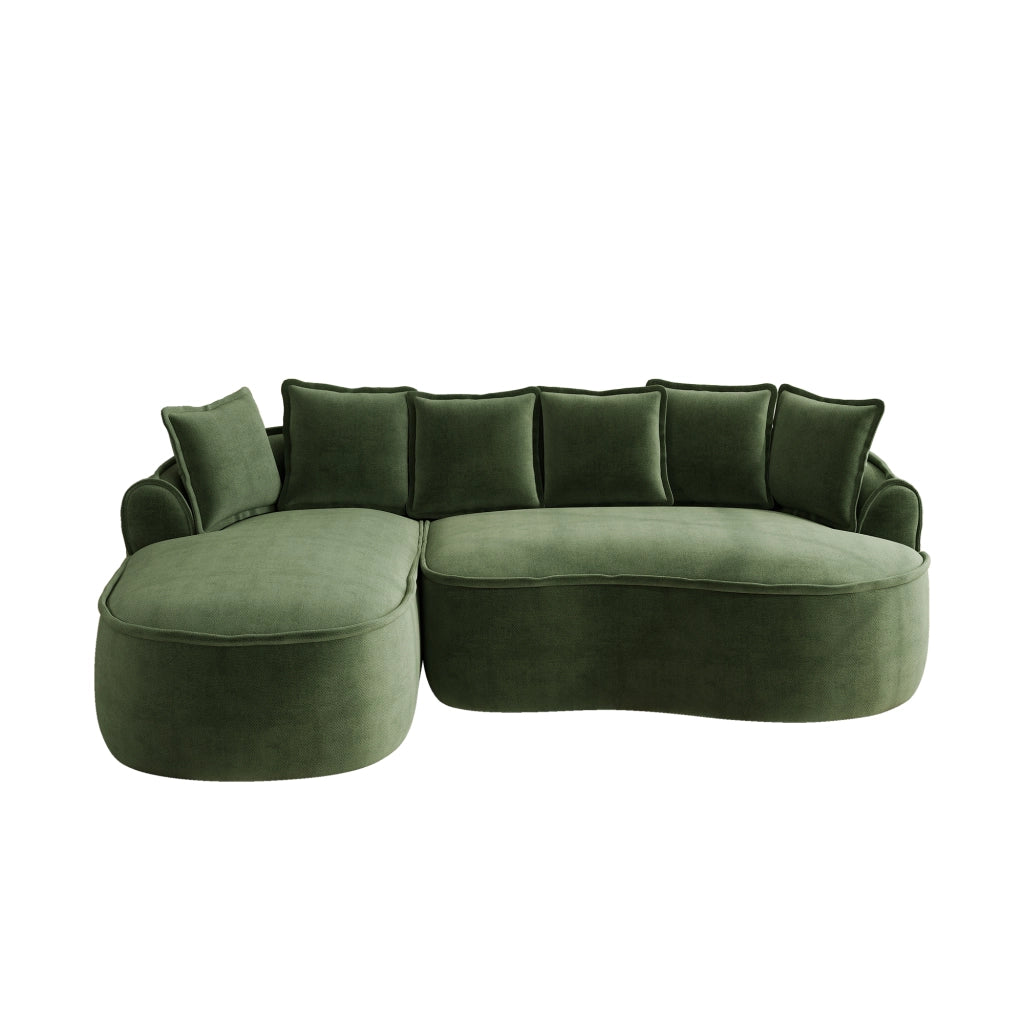 Divano Angolare Modulare con Chaise Longue ¨C MINIMAL ¨C Tessuto Chenille Verde, Cuscini