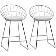 Set di 2 sgabelli da bar 65cm in metallo cromato e cuscino bianco ALEX